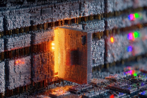 Open computer chip emits gl...