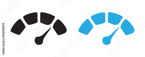 Speedometer Gauge Icon Set. Black and Blue Line Style Symbols. Victor illustration eps 10