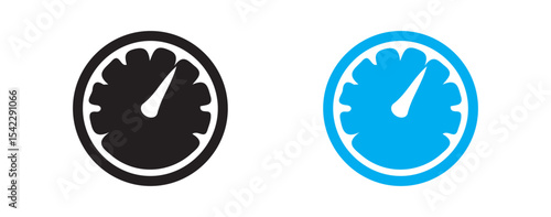 Speedometer Gauge Icon Set. Black and Blue Line Style Symbols. Victor illustration eps 10