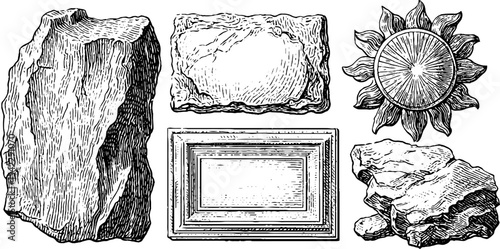 Ancient stone tablets and sun design with latin inscriptions for historical and archaeological study