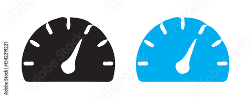 Speedometer Gauge Icon Set. Black and Blue Line Style Symbols. Victor illustration eps 10