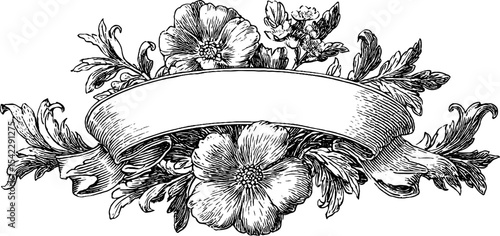 Ornate gothic botanical frame with flourishing floral scroll design