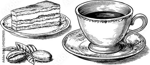 Elegant dessert arrangement featuring tiramisu and espresso for café ambiance