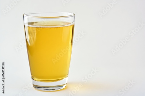 Wallpaper Mural A clear glass filled with golden cider stands on a clean white surface, radiating freshness. The beverage glistens in the light, inviting enjoyment. With copy space for text Torontodigital.ca
