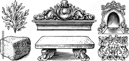 Set of victorian and baroque decorative patterns for interior design and artistic projects