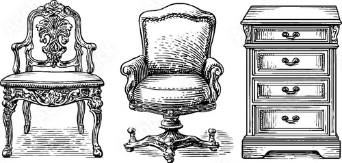 Elegant victorian writing desk and bauhaus chair set for classic interior design