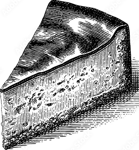 Vintage style engraving of a cheesecake slice for culinary art and design
