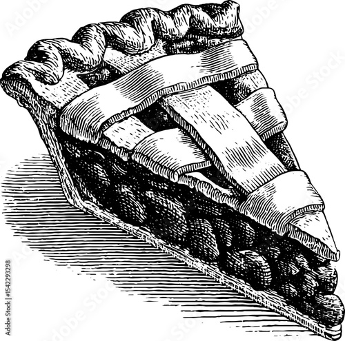 Vintage engraving style slice of pie design perfect for rustic decor or culinary themes