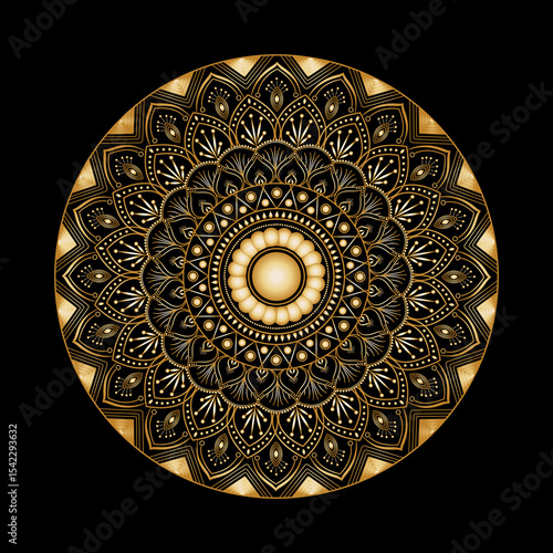 Luxurious Golden Mandala Ornament on Black Background