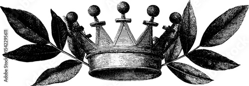 Vintage crown and laurel emblem for classic design and decoration