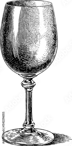 Vintage engraving of white wine glass for elegant dining and design
