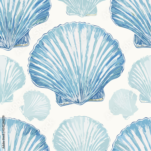 Seashell seamless pattern Minimalist Cuter seashell pattern Fabric wrapping coastal Blue beach ocean life