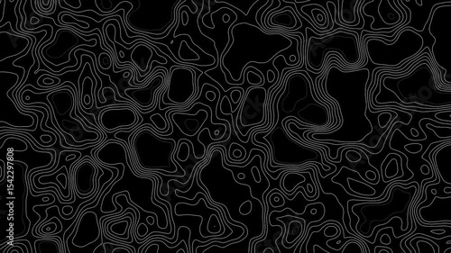 4K animated black topographic map background featuring smooth, flowing contour lines. Topographic map. Abstract animated outline topographic contour map. graphic elements, background patterns