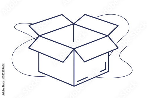 Open Cardboard Box Line Illustration