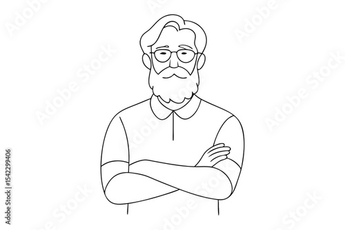 Bearded Man Standing Arms Crossed Drawing
