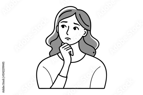 Confused Woman Expression Line Drawing