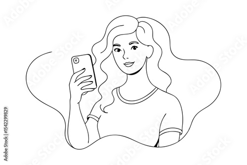 Selfie Pose Woman With Phone Illustration