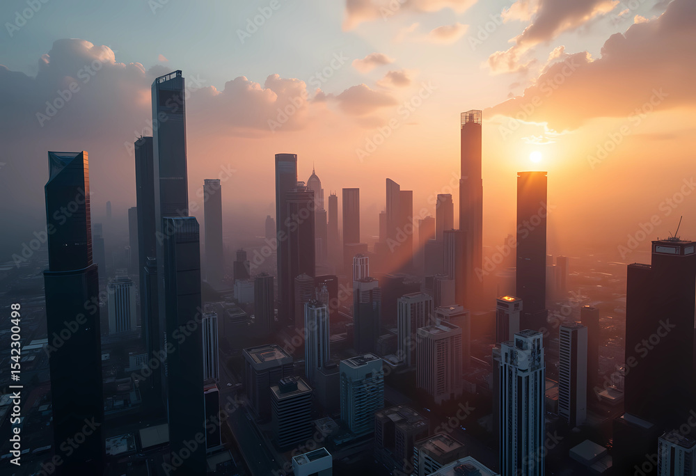 Fototapeta premium Cidade com prédios ao pôr do sol