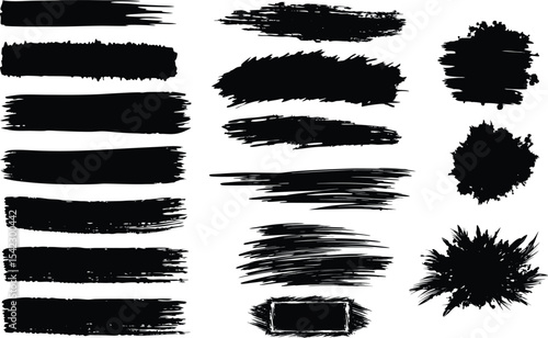 Adobe Illustrator Artwork set of grunge black paint, ink brush strokes. brush collection isolated on white background. Trendy brush stroke for black ink paint,grunge backdrop, dirt banner,watercolor d