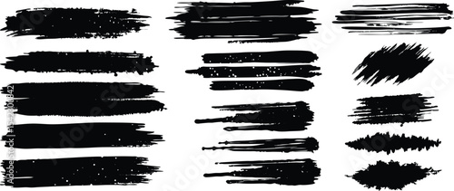Adobe Illustrator Artwork set of grunge black paint, ink brush strokes. brush collection isolated on white background. Trendy brush stroke for black ink paint,grunge backdrop, dirt banner,watercolor d