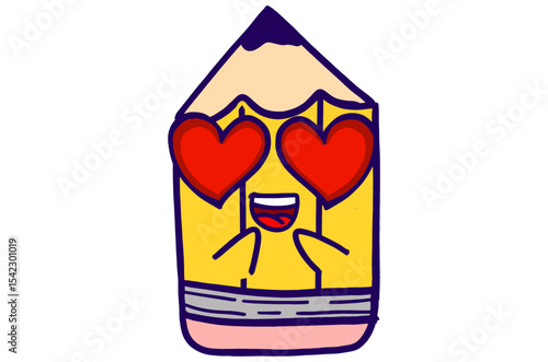 Fotografía Cute Yellow Pencil Mascot Stickers With Fall in Love With Love Eyes Expression