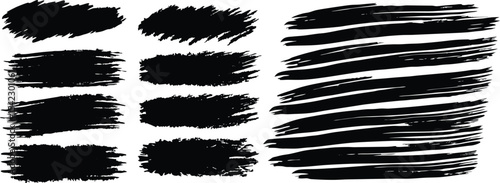 Adobe Illustrator Artwork set of grunge black paint, ink brush strokes. brush collection isolated on white background. Trendy brush stroke for black ink paint,grunge backdrop, dirt banner,watercolor d