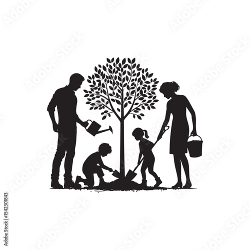 family planting a tree Vector (4).eps