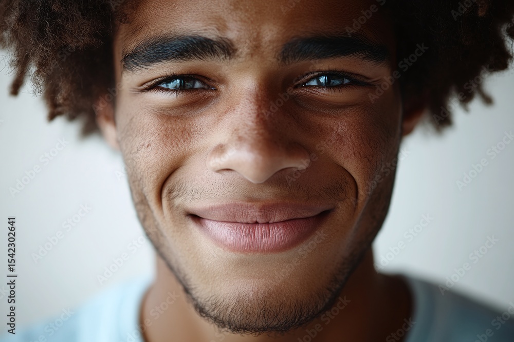 Obraz premium Closeup Portrait Of A Young Person With Freckles Smiling Gently