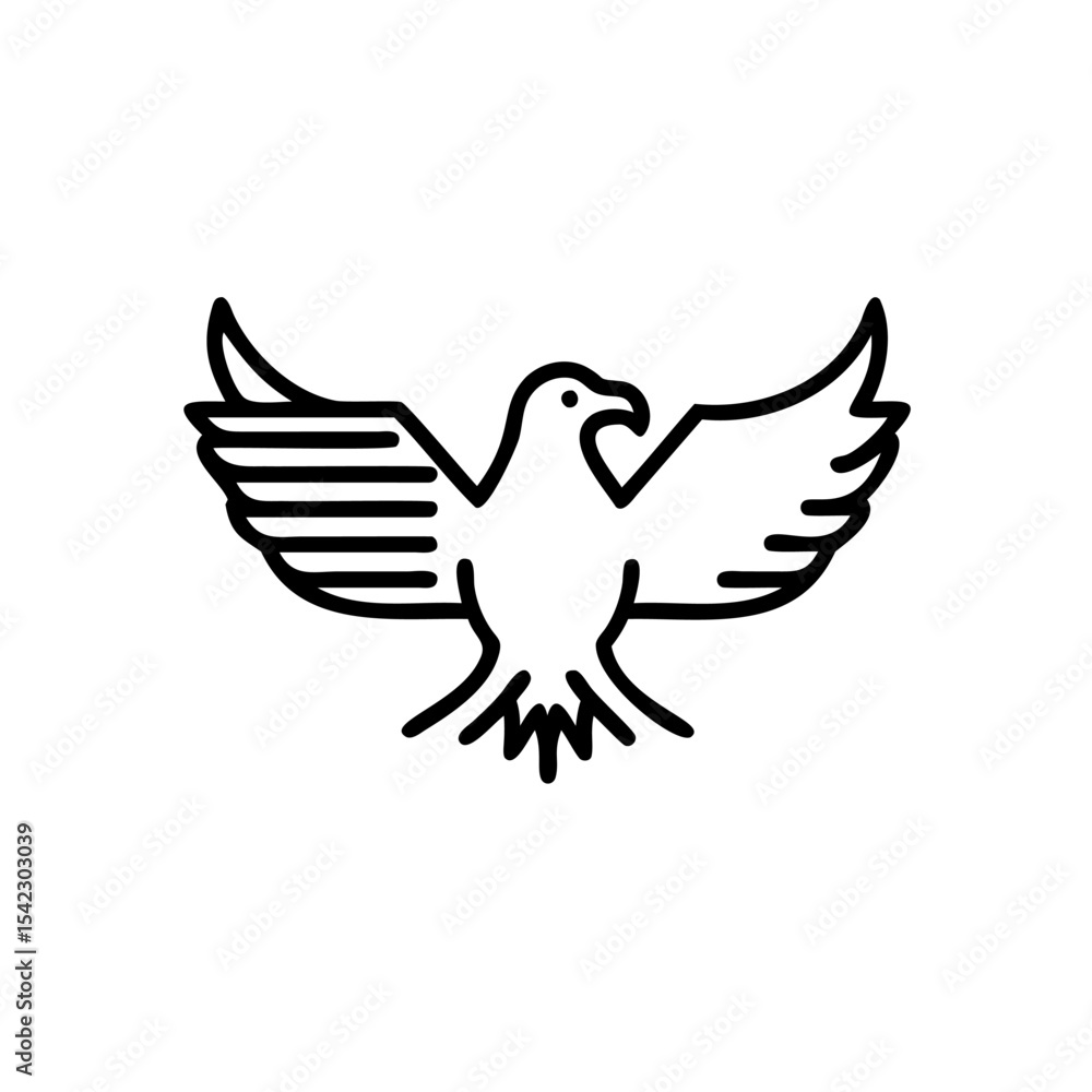 Fototapeta premium Black Line Art Eagle Wings Spread Holiday Symbol Handmade Design Graphic Vector Illustration