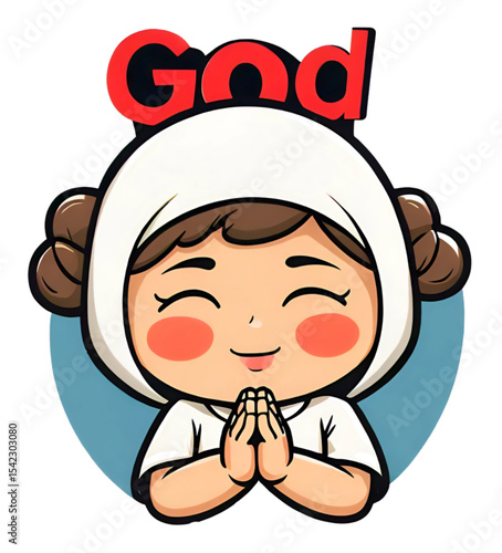 Praying Cartoon Character with God Text