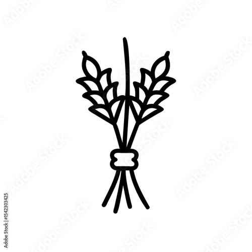 Black Line Drawing Two Wheat Sheaves Tied Together Handmade Holiday Symbol bundle