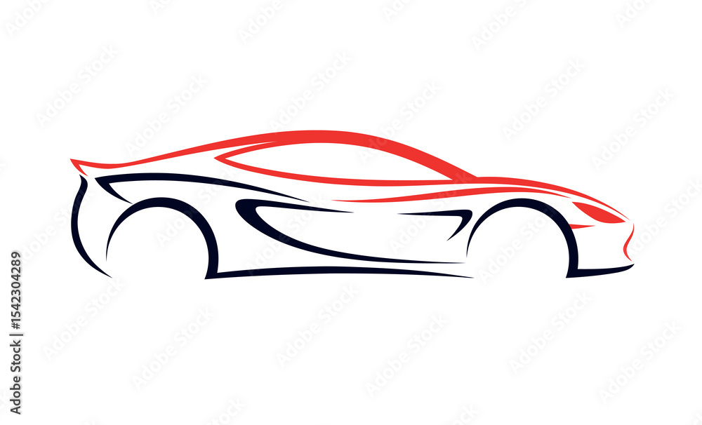 Φωτογραφία Minimalist vector illustration of a sports car silhouette in red and black lines