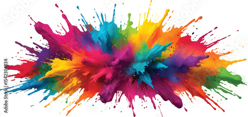 Radiant Watercolor Brush Strokes and Explosive Colorful Splashes on a White Canvas, Blending Abstract Art with a Playful, Modern Touch to Create an Exciting and Dynamic Visual Experience. 
