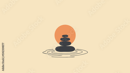 Minimalist Stone Balance with Sun and Water