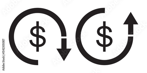 Cost Reduction icon, Cost Reduction sign vector, Recession icon. Cost reduction up and down icon Dollar symbol.