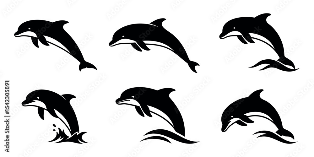 Naklejka premium Set of dolphin silhouettes. Vector illustration