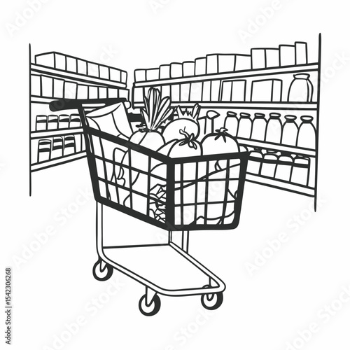 Shopping cart filled with cash and dollar symbols vector illustration