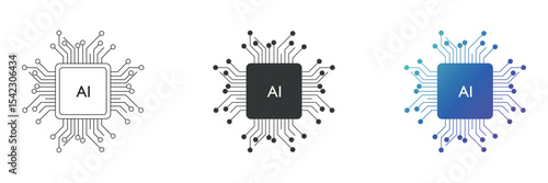 Artificial intelligence processor chip icon. Vector set of artificial intelligence processor circuit diagram isolated on white background. Vector illustration