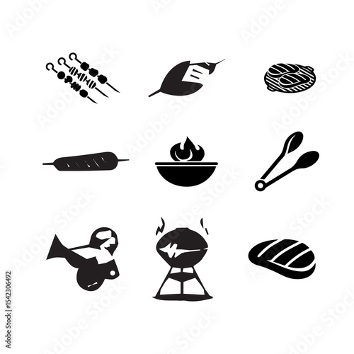 Vector set of food and kitchen icons in black silhouette style for restaurant and cooking design