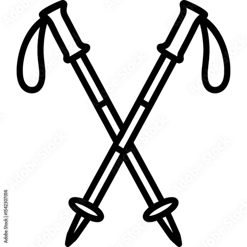 Trekking poles outline icon vector
