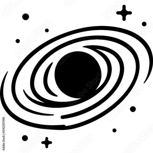 Black hole with event horizon and accretion disk outline icon vector