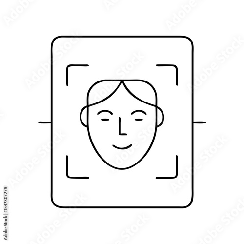 Simple line illustration of a smiling face within a rectangular frame, showcasing minimalist design elements and conveying a sense of joy and positivity in a clean aesthetic