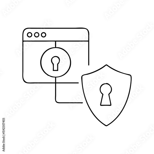 Secure online browsing concept with a lock symbol, shield icon, and computer screen illustration, representing digital safety and cybersecurity in a minimalist design