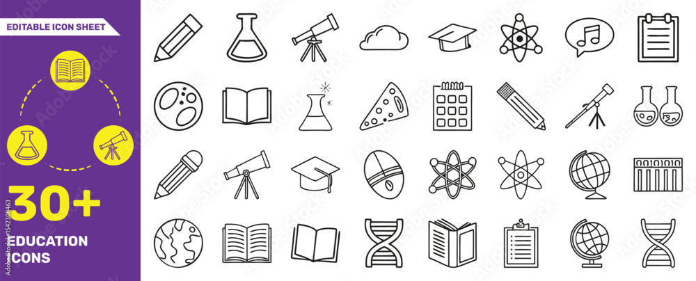 30+ Education Icons – Editable Vector Set of School, Learning, Science, and Classroom Symbols
30+ Education Icons – Editable Vector Set of School, Learning, Science, and Classroom Symbols