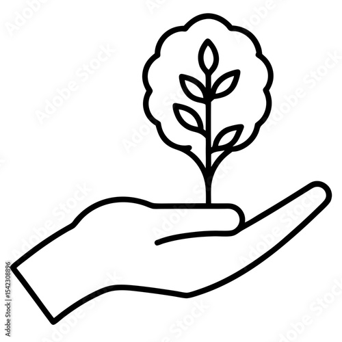 Hand Holding Small Tree Icon with Soil and Growth Eco Silhouette Vector Art for Sustainable Design