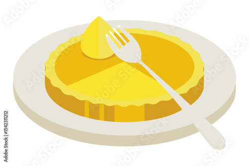 lemon tart on white plate  with gold spoon