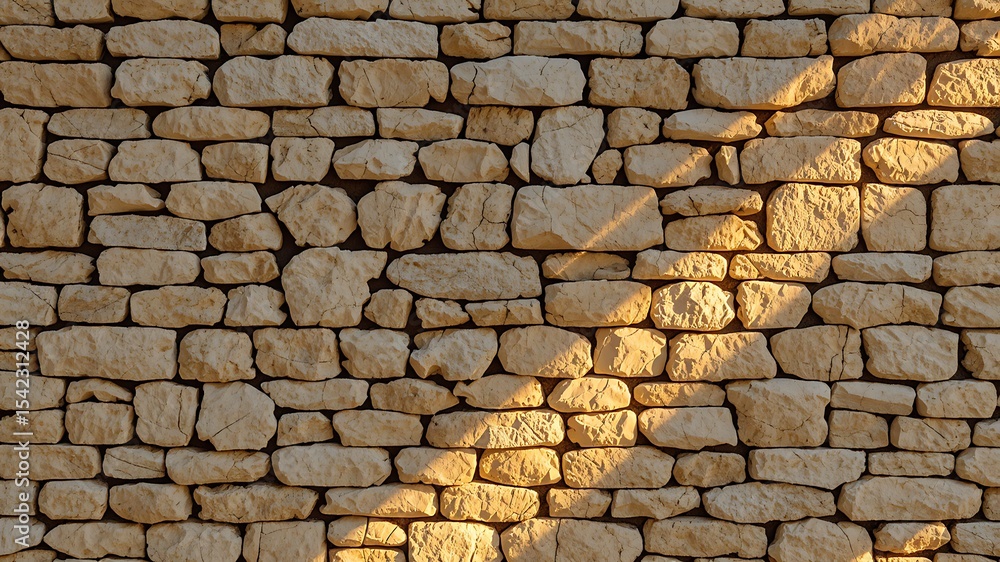 Fototapeta premium Sunlit rustic stone wall texture background image