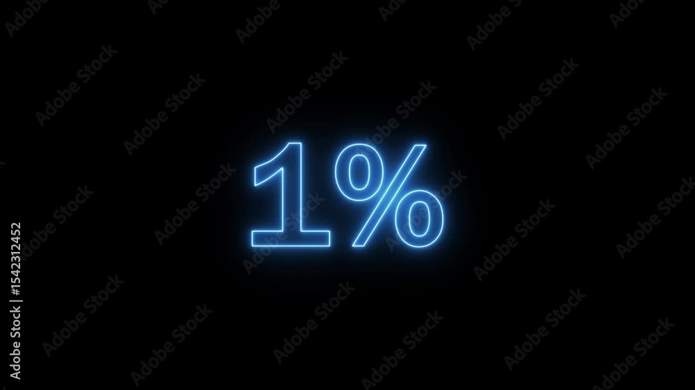 glowing neon 1% text neon animation. Neon number with alpha channel. colorful sign animation on a black background. glowing neon 1% text neon animation. Neon number with alpha channel. colorful sign animation on a black background.
