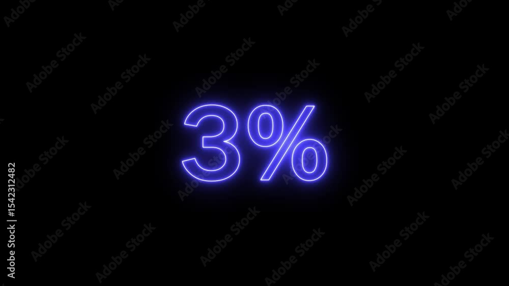 glowing neon 3% text neon animation. Neon number with alpha channel. colorful sign animation on a black background. glowing neon 3% text neon animation. Neon number with alpha channel. colorful sign animation on a black background.