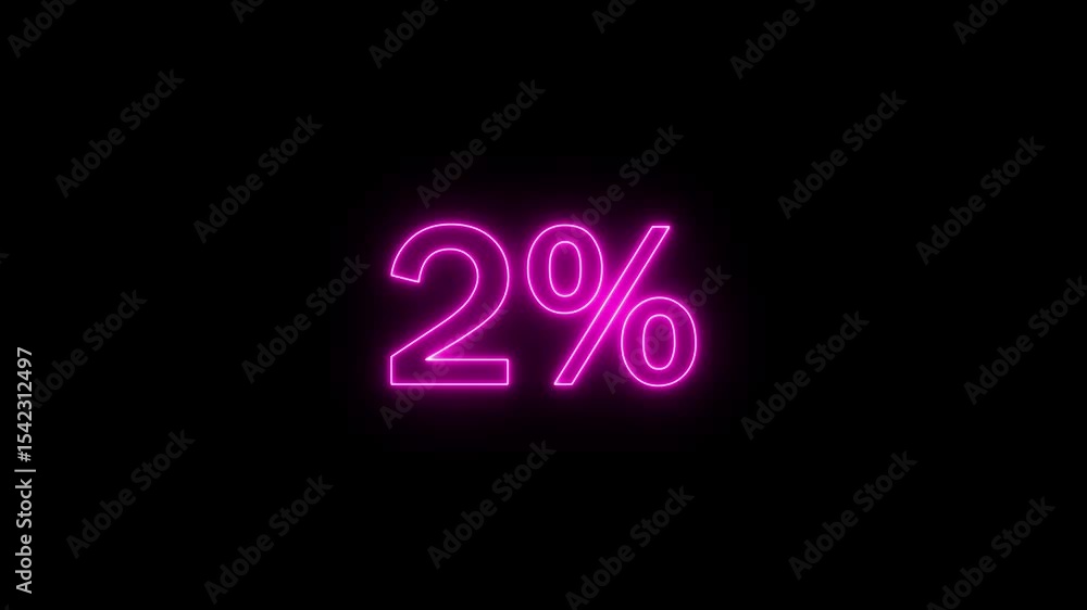 glowing neon 2% text neon animation. Neon number with alpha channel. colorful sign animation on a black background. glowing neon 2% text neon animation. Neon number with alpha channel. colorful sign animation on a black background.
